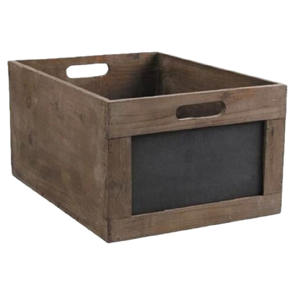 Vintage Houten Opbergkrat met Krijtbord en Handvatten