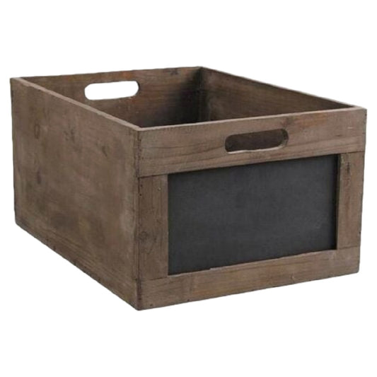 Vintage Houten Opbergkrat met Krijtbord en Handvatten