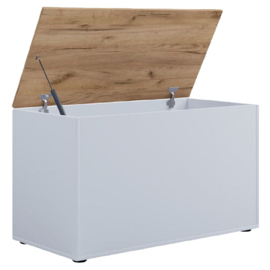 Moderne Witte Opbergkist met Eiken-look Deksel en Gasveer