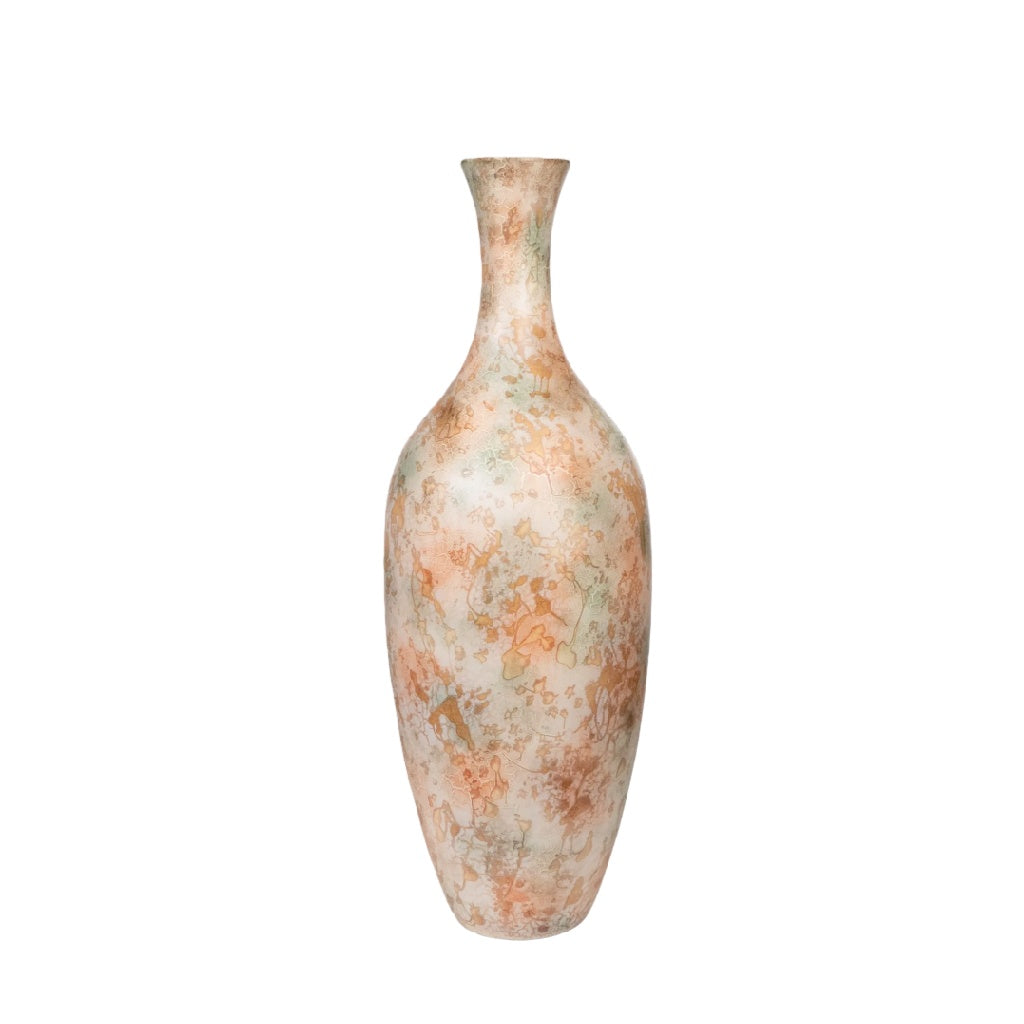 Grote Keramische Vaas met Aquarel Effect - Vintage Pastelkleurig Design - Elegante Lange Hals Decoratieve Vaas