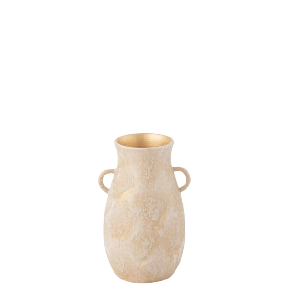 Elegante Keramische Vaas met Marmerlook - Beige met Gouden Accenten - Handgemaakte Decoratieve Kruik