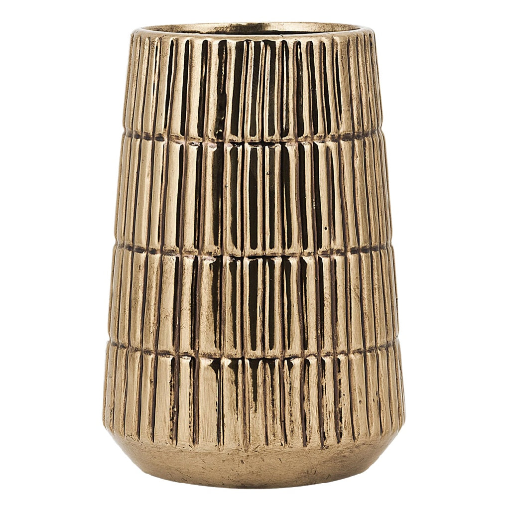 Industriële Bronzen Keramische Vaas met Ribbeltextuur - Modern Metaallook Design - Getrapte Decoratieve Tafelvaas