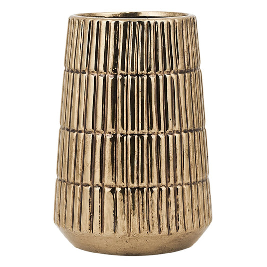 Industriële Bronzen Keramische Vaas met Ribbeltextuur - Modern Metaallook Design - Getrapte Decoratieve Tafelvaas
